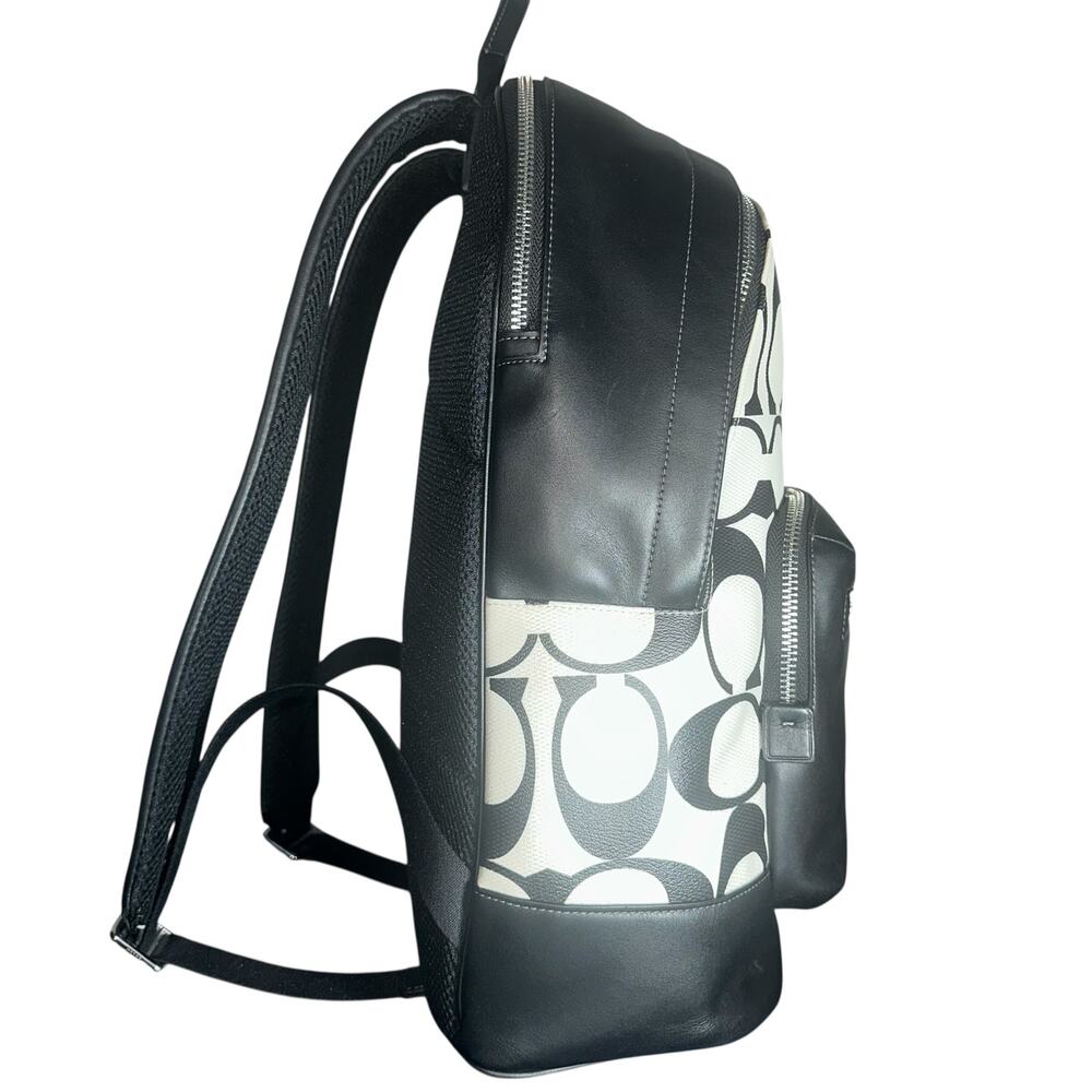 Coach West Backpack CO920 Black Chalk Signature Canvas Leather - Picture 9 of 16